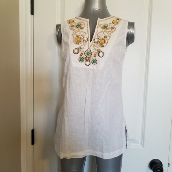 Linen Blend Tunic With Beaded Detail - Picture 1 of 8